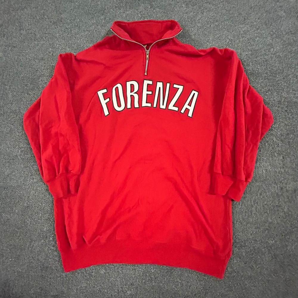 Forenza Sweatshirt Womens Size Medium Red Quarter Zip Graphic Logo USA Made 90s